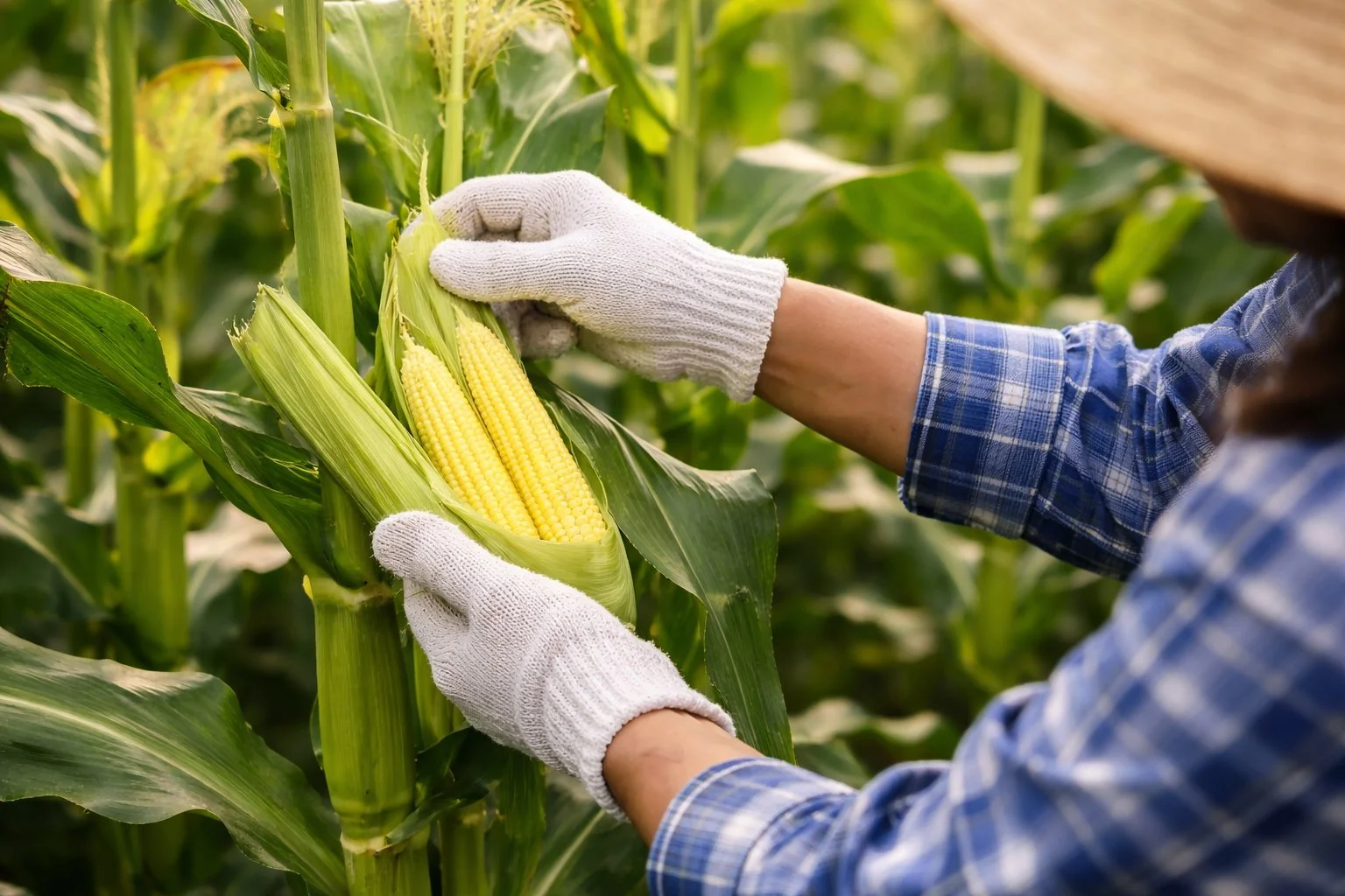 Fresh baby corn ears harvested in Ratchaburi, Thailand